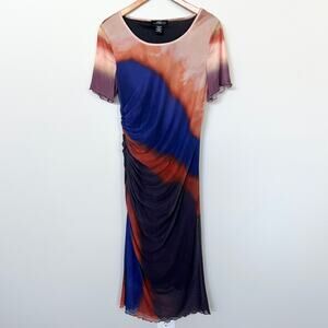 New MIDNIGHT VELVET Bodycon Mesh Gradient Color Ombre Ruching Side Dress SIZE M